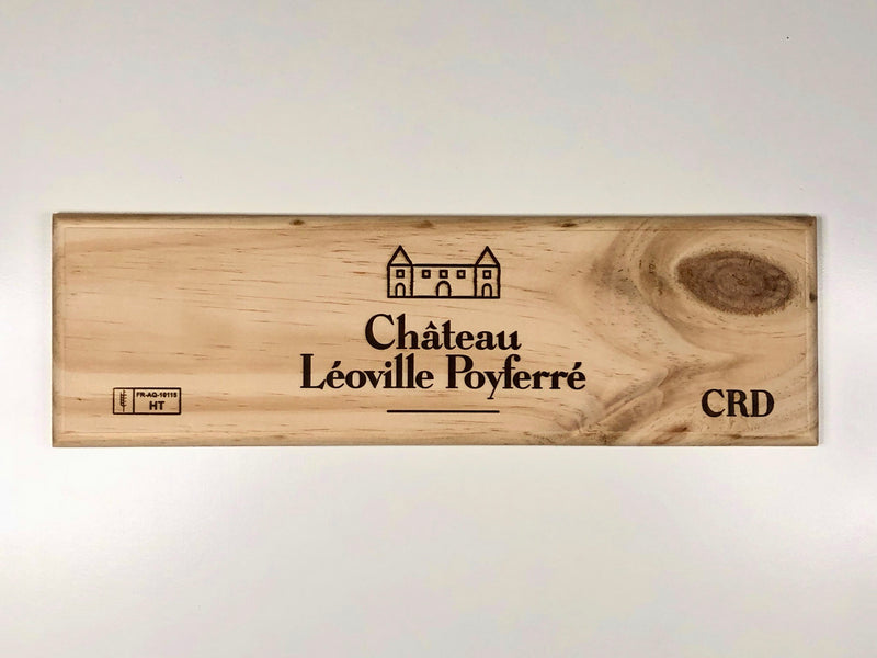 Estampe / Façade d'une caisse de vin en bois du Chateau Léoville Poyferré - Bordeaux | Format 1 bouteille = 30x8 cm
