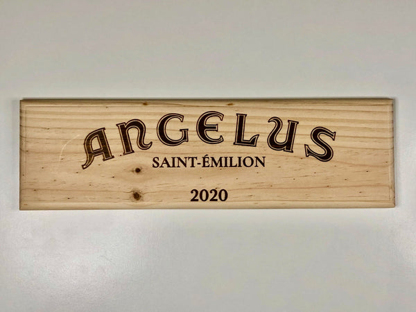 Estampe / Façade d'une caisse de vin en bois du Chateau Angelus - Bordeaux | Format 1 bouteille = 30x8 cm