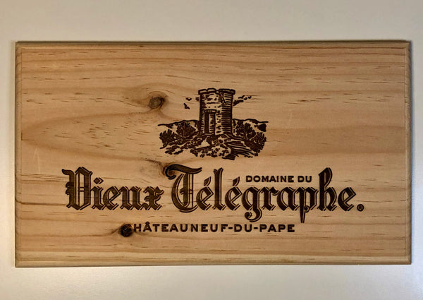 Estampe / Façade d'une caisse de vin en bois du Domaine du Vieux Télégraphe - Rhone | Format 6 bouteilles = 30x17 cm